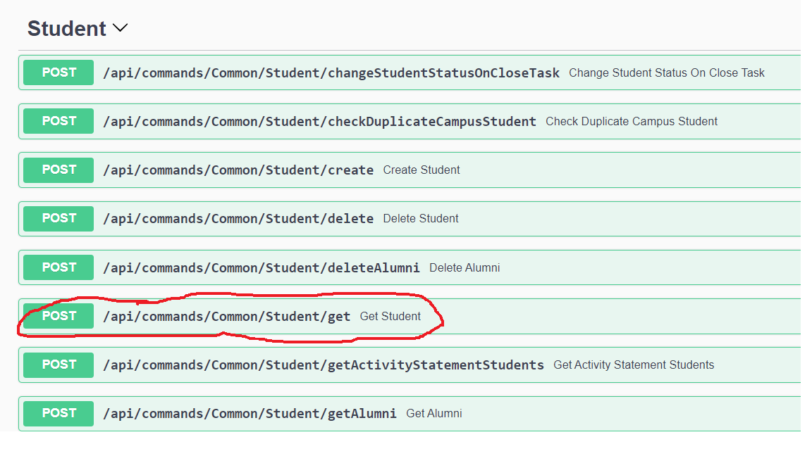 Operations for Student entity