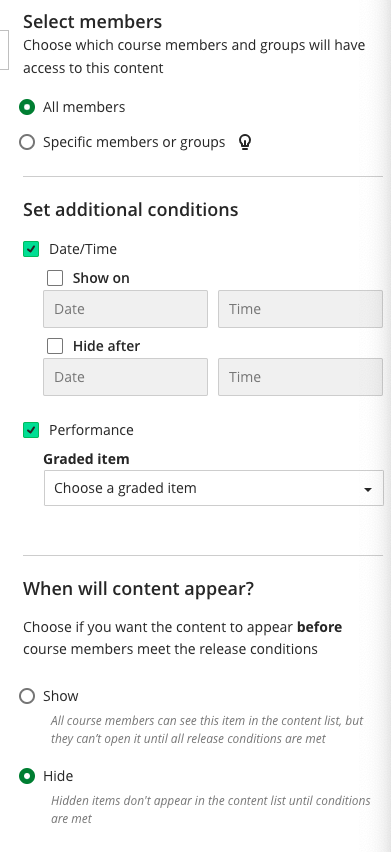 Adaptive release conditions button in the GUI
