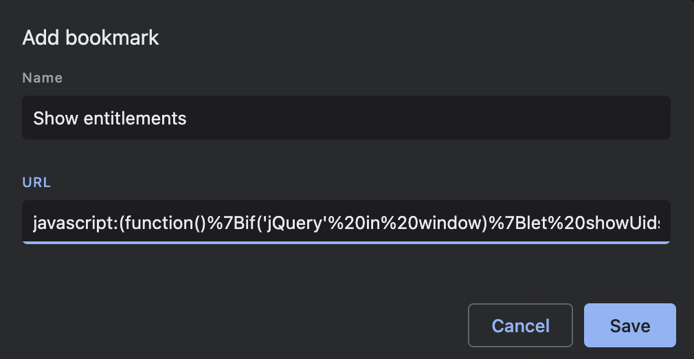 A screenshot of a bookmark with information filled out